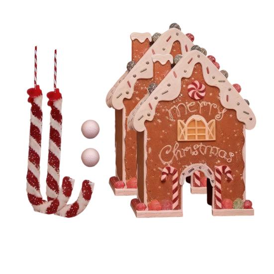 Gingerbread Golf Game Set Wood Plastic Indoor Miniature Putting Course Festive Family Activity for Christmas Parties & Holiday Fun