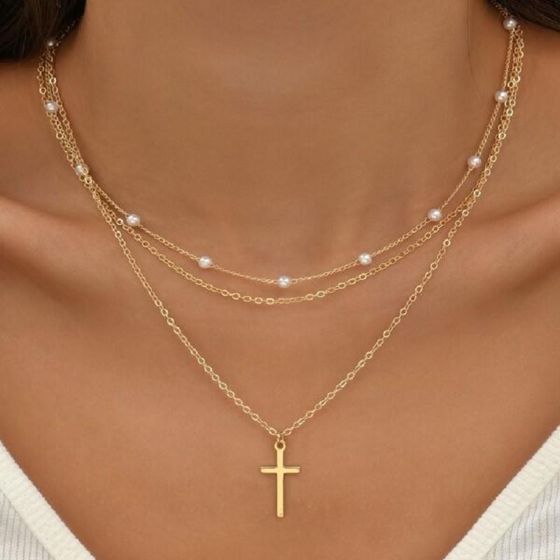 New Fashion Pearl Chain Pendant Three-layer Necklace Women's Versatile Light Luxury Temperament Premium Sense Necklace