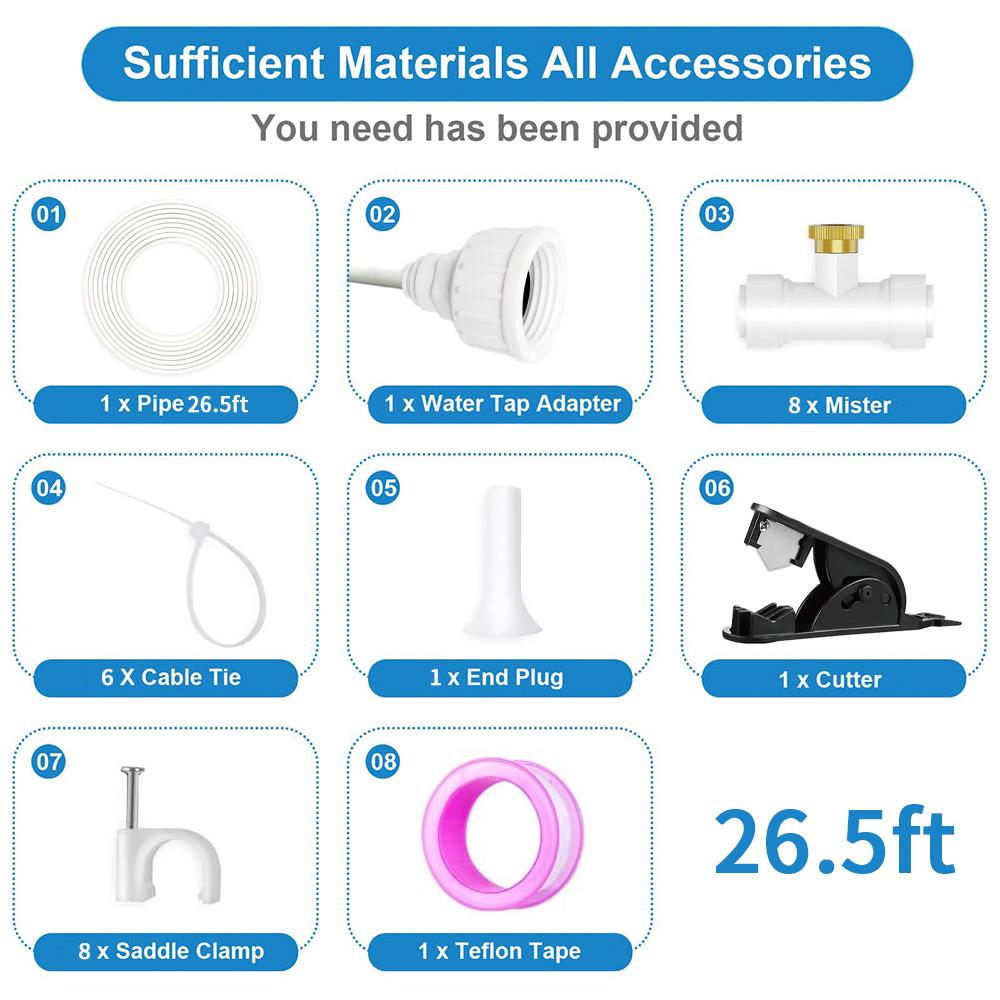 Outdoor Misting System for Cooling, Misters for Outside, Mist hose + a Brass Adapter(3/4"),Umbrella, Canopy, Backyard, White