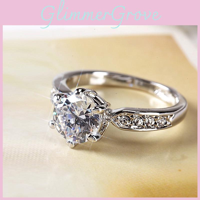 Elegant Womens Geometric White Copper Ring With Faux Diamond For Weddings And Engagements