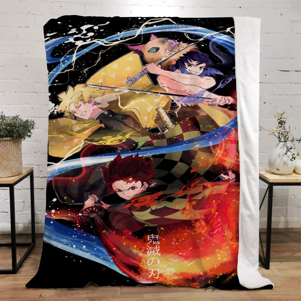 Demon Slayer Funny Blanket Bed Custom Blankets & Throw Microfiber Bedding Home and Decoration Beach Towel Knitted Plaid Knee Nap