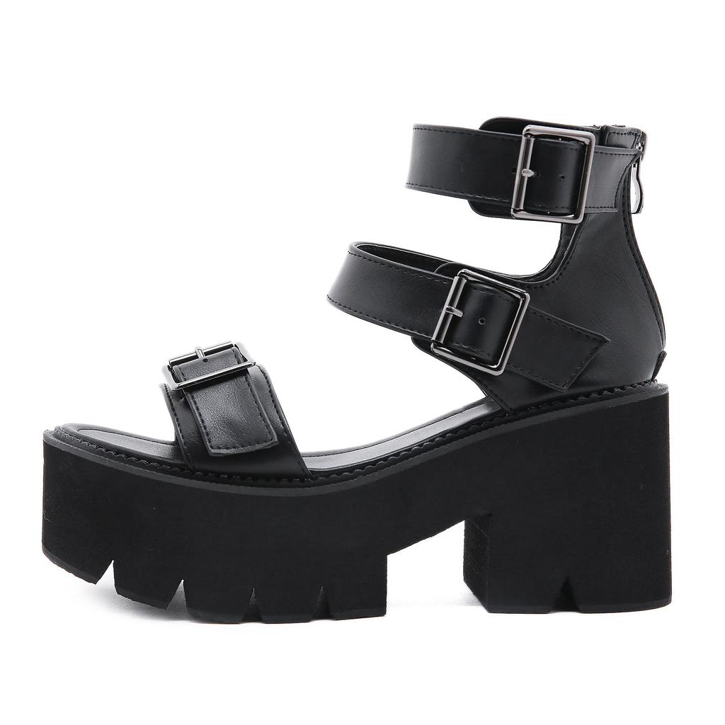 Fashion Ankle Strap Sandals for Women Platform Chunky Heels Patent Leather Thick Wedges Summer Shoes Open Toe Zipper Big Size 43