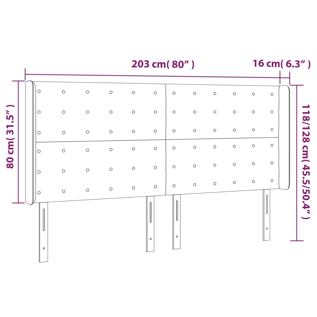 Vidaxl Zagłówek Do Łóżka Z Led, Taupe, 203X16X118/128 Cm, Tkanina