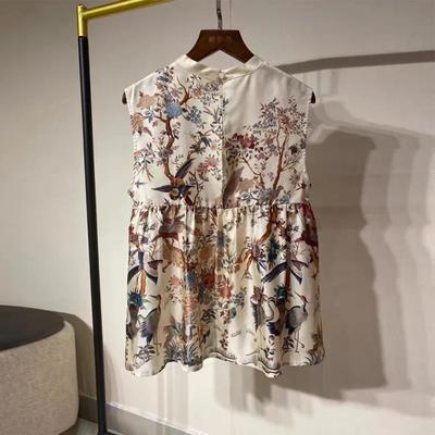 Vintage Print Vest Mulberry Silk Tops Casual Round Collar Loose Sleeveless Clothes Summer Tank Top Women Vests 26745