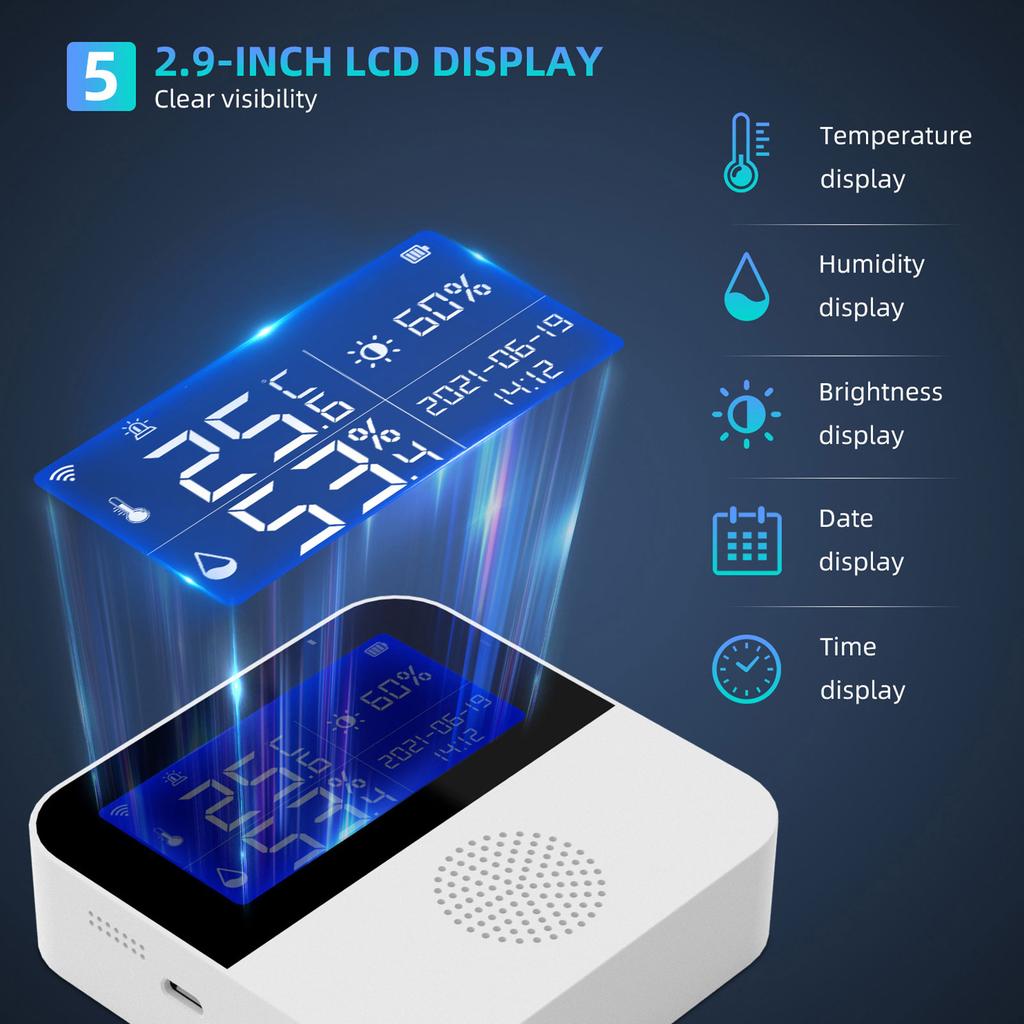 Smart Temperature Humidity Meter WiFi 5 in 1 Digital Display APP Control Sensor for Workshop