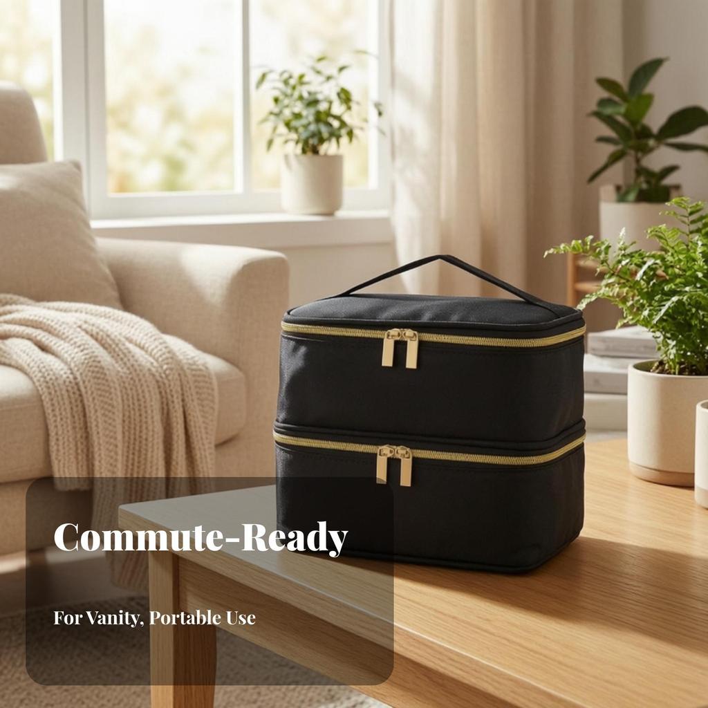 Double-Layer Storage Bag Lightweight Makeup with Handle Boxy for Travel
