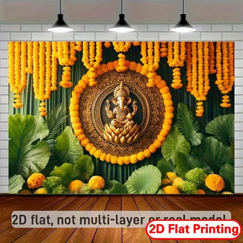 

2D Traditional Indian Ganesha Photography Backdrop for Pooja & Wedding Events 47.2x31.5inch/120*80cm