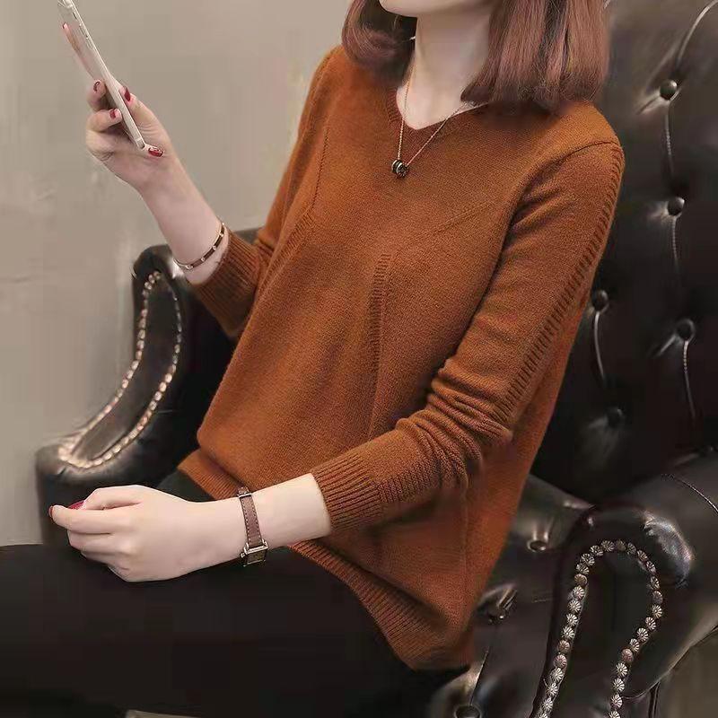 Autumn V-neck Sweater Women Pullover Fashion Long Sleeve Knitted Sweater Jumper Ladies Bottoming Knitwear Female