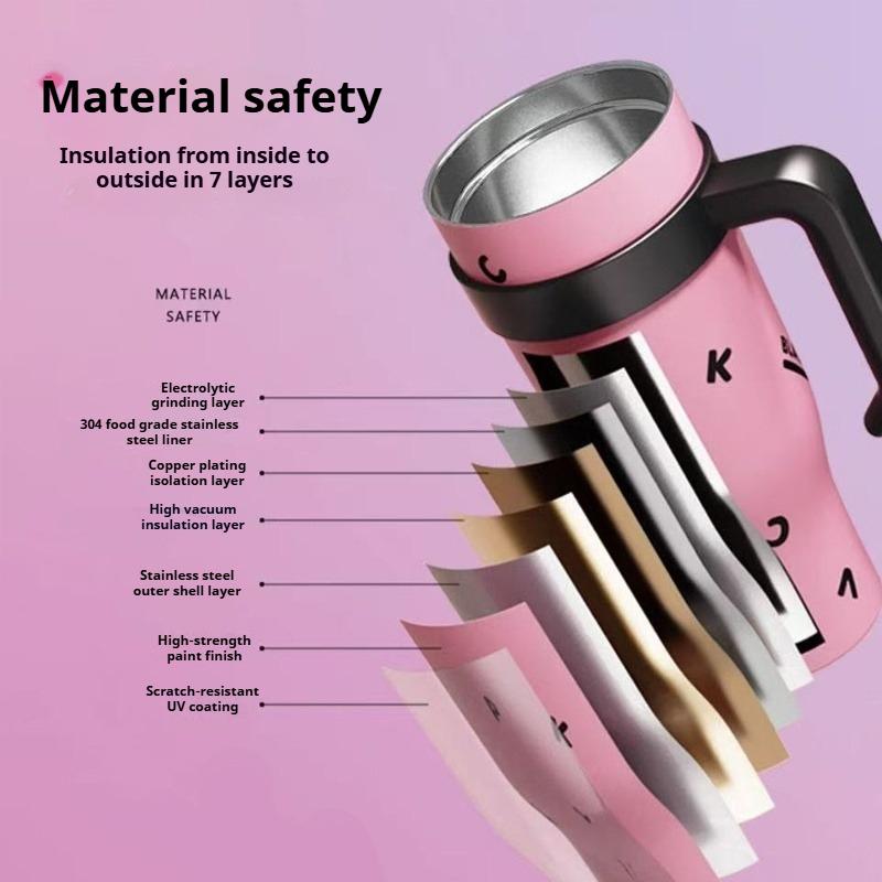 1.2L Dual - Drink Insulated Tumbler, Sweet - Cool Black - Pink Large - Capacity Portable Straw Cup With Handle And Straw