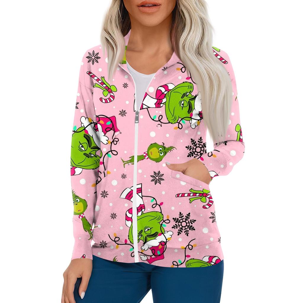 Women Long Sleeve Pattern Pocket Working Stand-up Collar Single-breasted Protective Overalls Cardigan Jacket Top