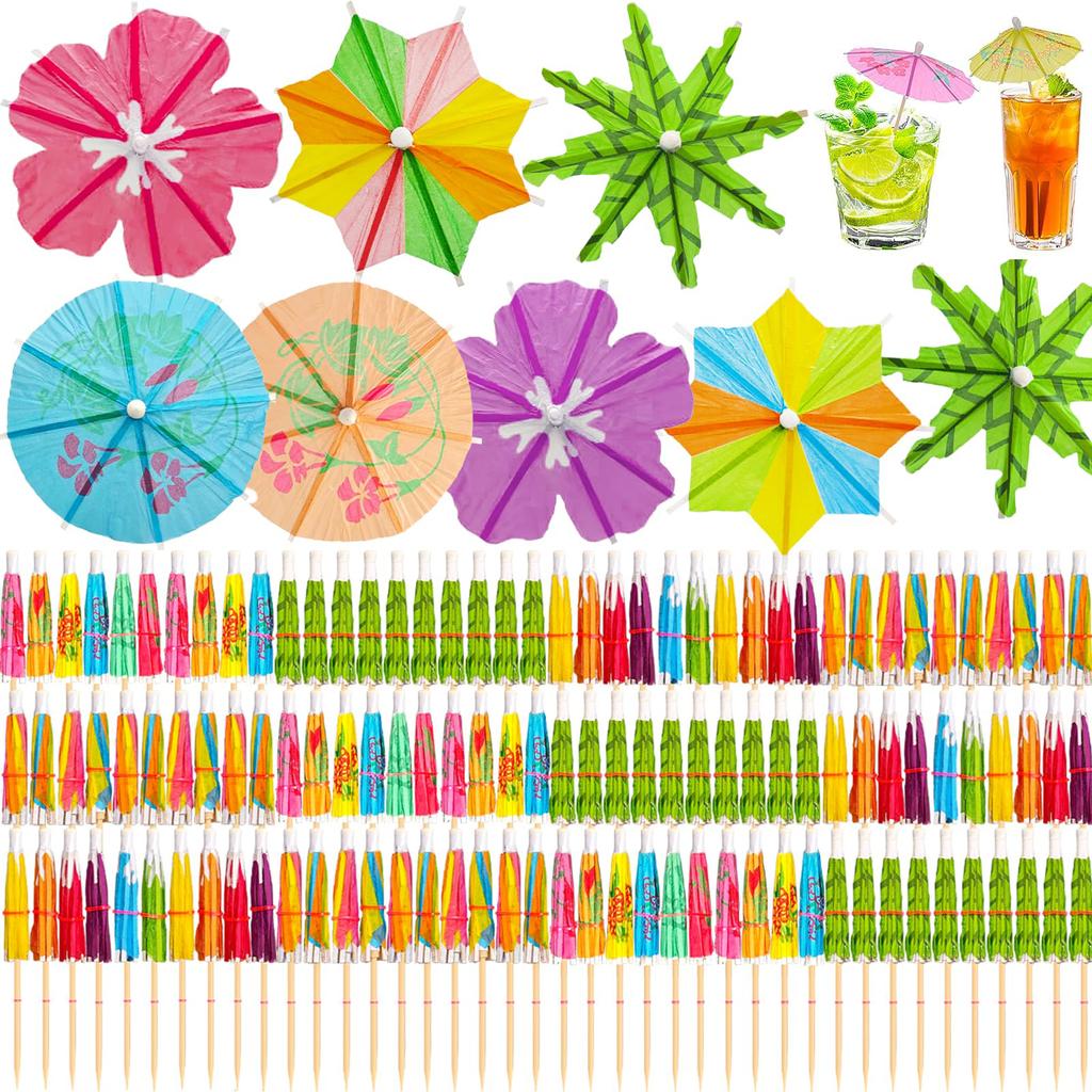 Drink Umbrellas Cocktail Picks Assorted Mini Paper Umbrella Hawaiian Paper Cocktail Picks for Summer Tropical Birthday Party 5