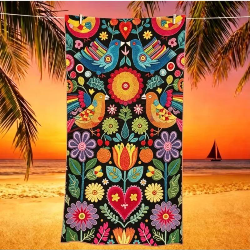 Mexikanischer Ethnischer Stil Strandtuch Buntes Blumen-Kaktus-Drucktuch Böhmisches Sommer Schnelltrocknendes Handtuch für Sommerurlaub Strand