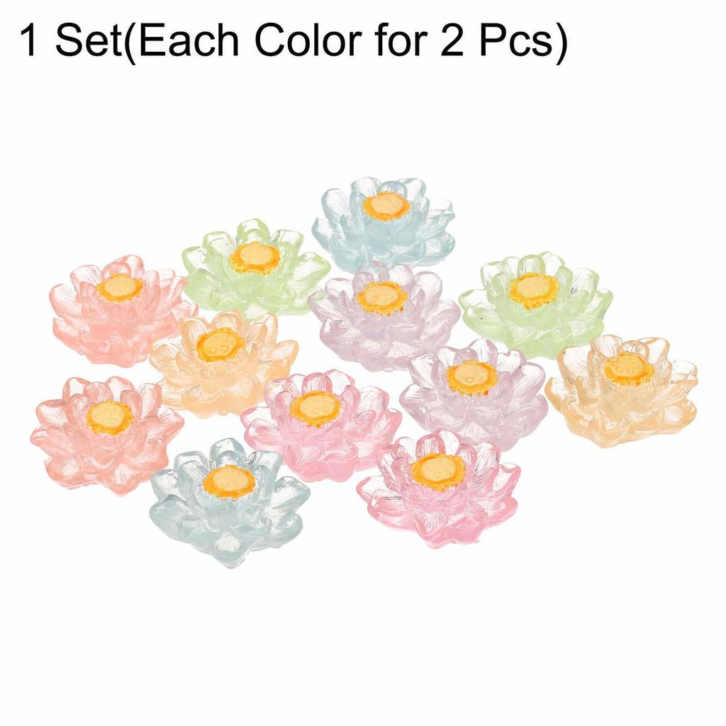 CoCud Mini Resin Flowers, 0.94 Inch Diameter, Miniature Lotus Flowers for Dollhouses, Colorful Color Scheme - (Uses: Fairy Garden, Dollhouse, Party