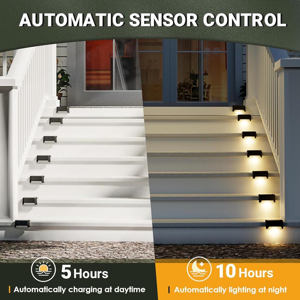 Solar Step Lights Waterproof LED Lights for Outdoor Stairs, Steps, Fences, Patios, Yards, Porches and Balconies