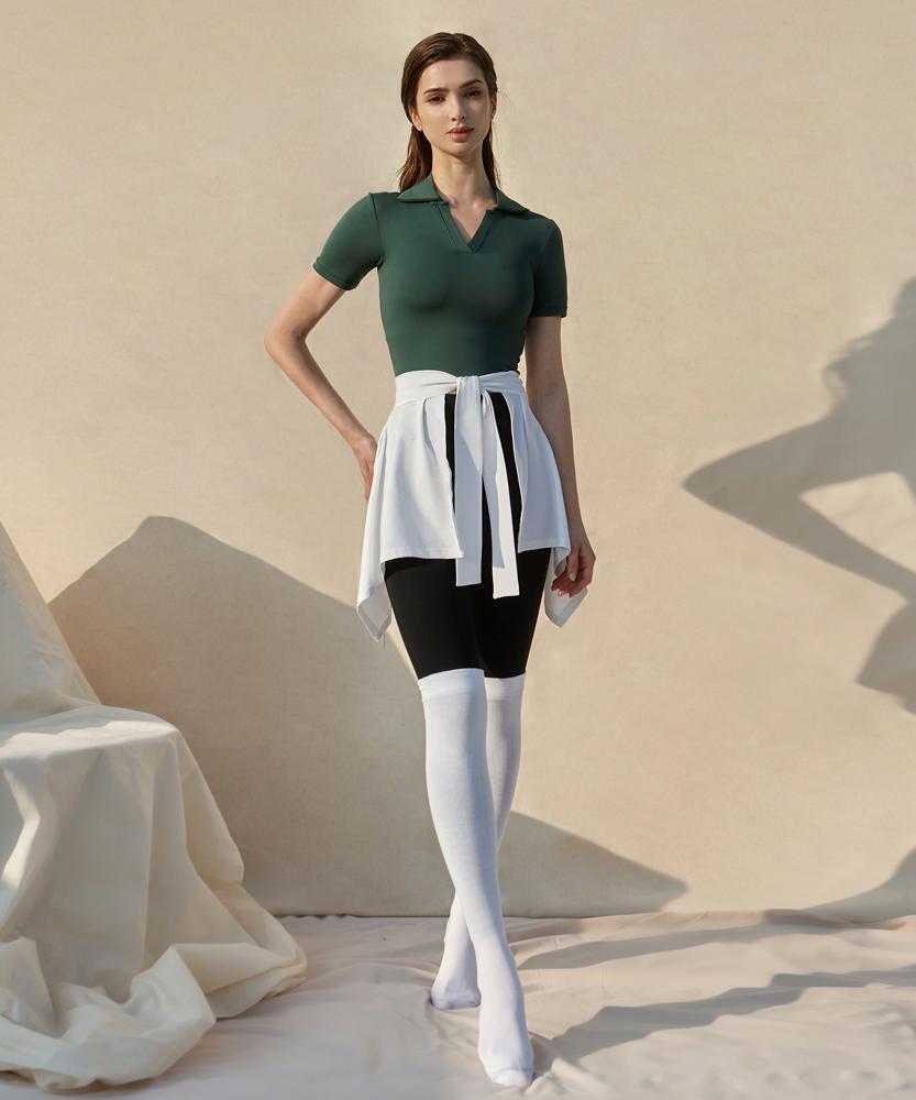 Debiweeo Air Fit Collar Crop Short Sleeve Devi-T0075-Deep Green