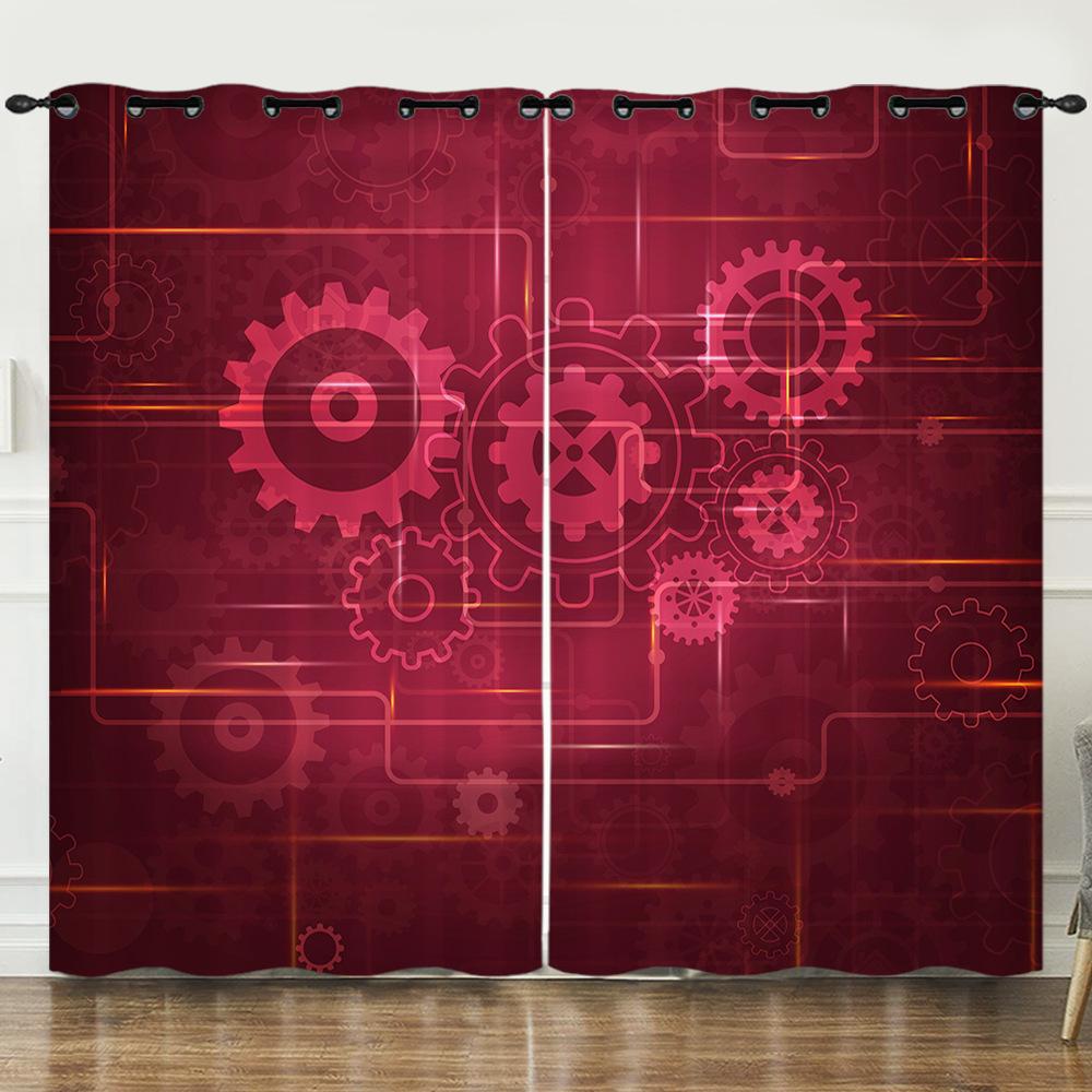Industrial Wind Machinery Gear Rotation 3D Digital Printing Curtain Blackout Punching Can Be
