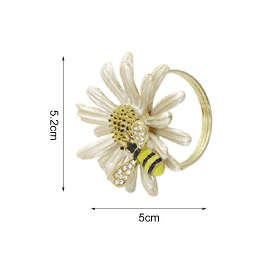 4Pcs Napkin Rings Adorable Anti-rust Alloy Spring Flower Bee Painted Napkin Buckle for Party