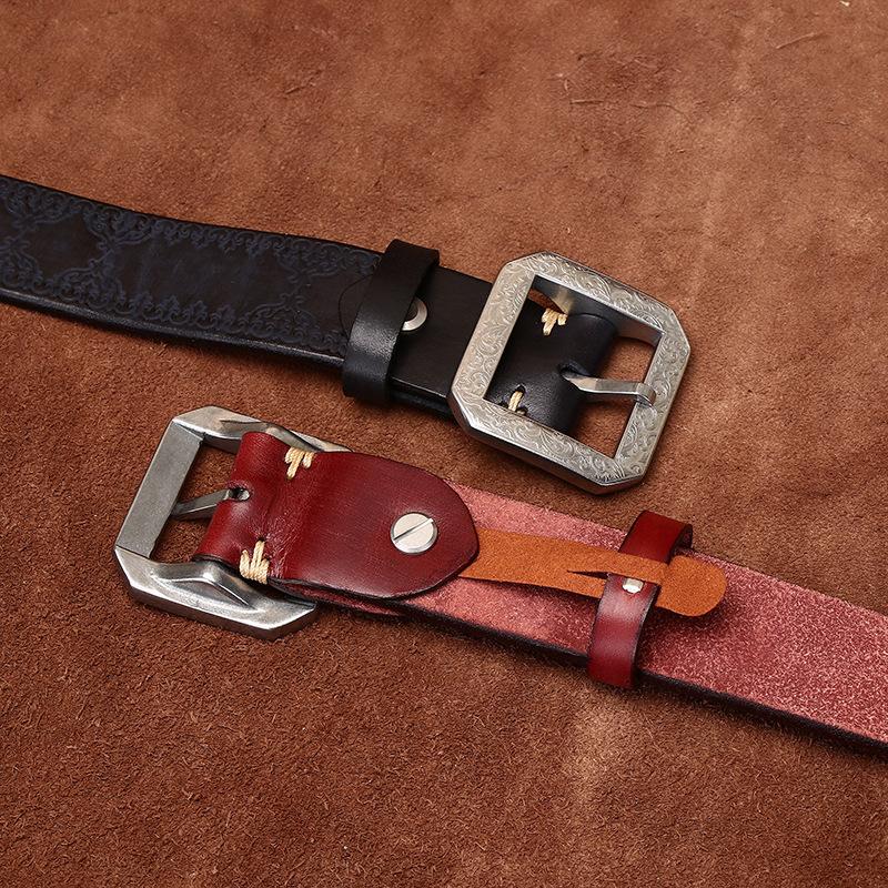 Belt Men's Thickened and Extra Thick Genuine Leather Pure Cowhide Stainless Steel Versatile Retro Casual Men's Jeans Belt