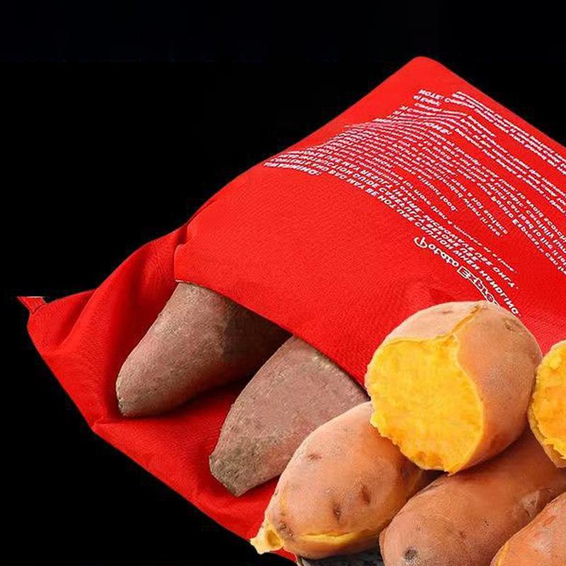 Sáček na brambory do mikrovlnné trouby opakovaně použitelný expresní sáček na vaření brambor do mikrovlnné trouby Sáček na pečené brambory Perfektní brambory 4 minuty červený sáček na pečení
