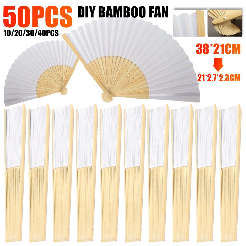 50PCS-1 DIY Paper Bamboo Folding Fan Adults Children's Calligraphy Painting Practice Blank White Folding Fan Wedding Gifts