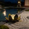 Metal Lotus Solar Garden Light with Crackled Glass Globe Outdoor Decorative Patio Yard Landscape Lamp for Home Villa Ambient Lighting