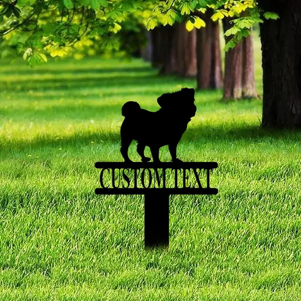 Estaca de Jardín con Nombre de Pug Personalizada, Cartel Metálico Personalizado para el Jardín, Regalo Conmemorativo para Perros