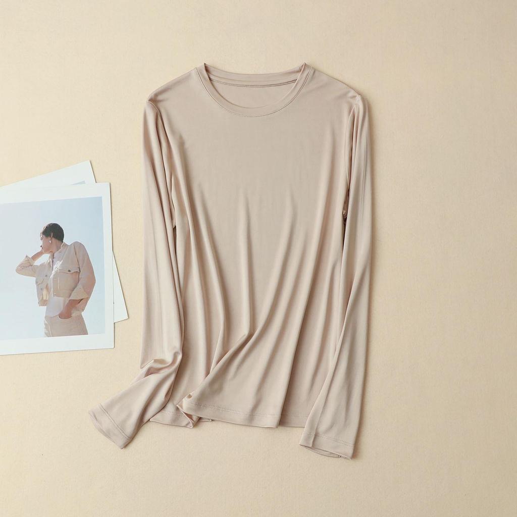 Women's Heavyweight Mulberry Silk Long Sleeve Top - Warm 160g, Small Round Neck, Perfect for Autumn/Winter