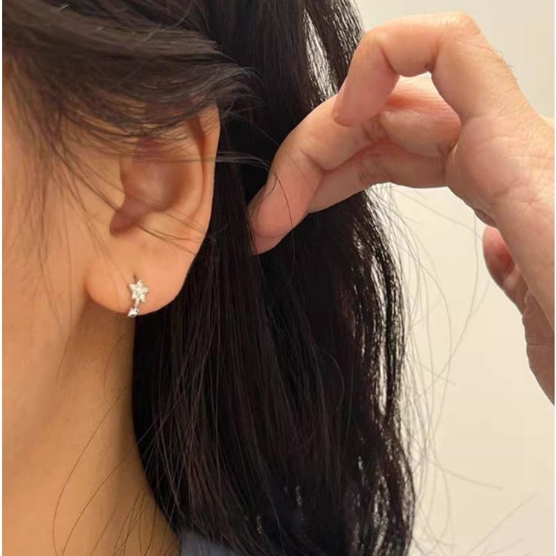 Quality Star Zircon Earring Clip for Women - Small-scale, Luxury, High-end Ear Ring with Elegant Style, Simple and Compact Earring Set