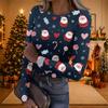 Women's Christmas Print Long Sleeve Round Neck Ribbed Knit Top