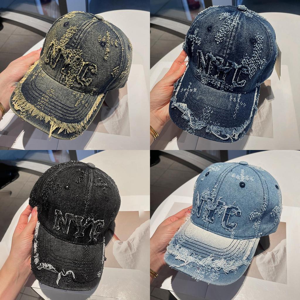 Denim Baseball Cap For Women With Letter Print And Sun Protection For Summer Casual Style