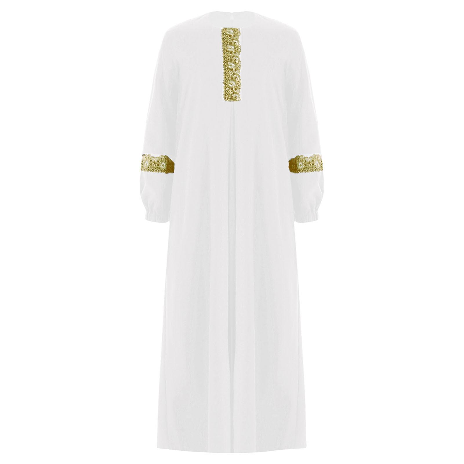 

Girls Muslim Abaya Dress Round Neck Long Sleeve Maxi Gown Ramadan Party Masquerade Theme Dress 15-16 Years білий