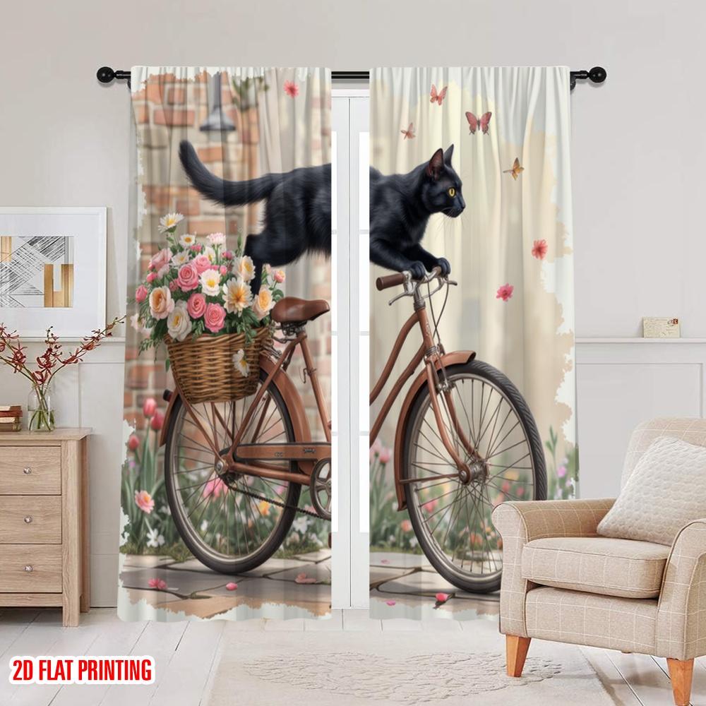 2pcs,2D Plane Printing Contemporary Curtains Purrfect Ride Polyester (without Rod) Festive Use for Kitchen Living Room Office