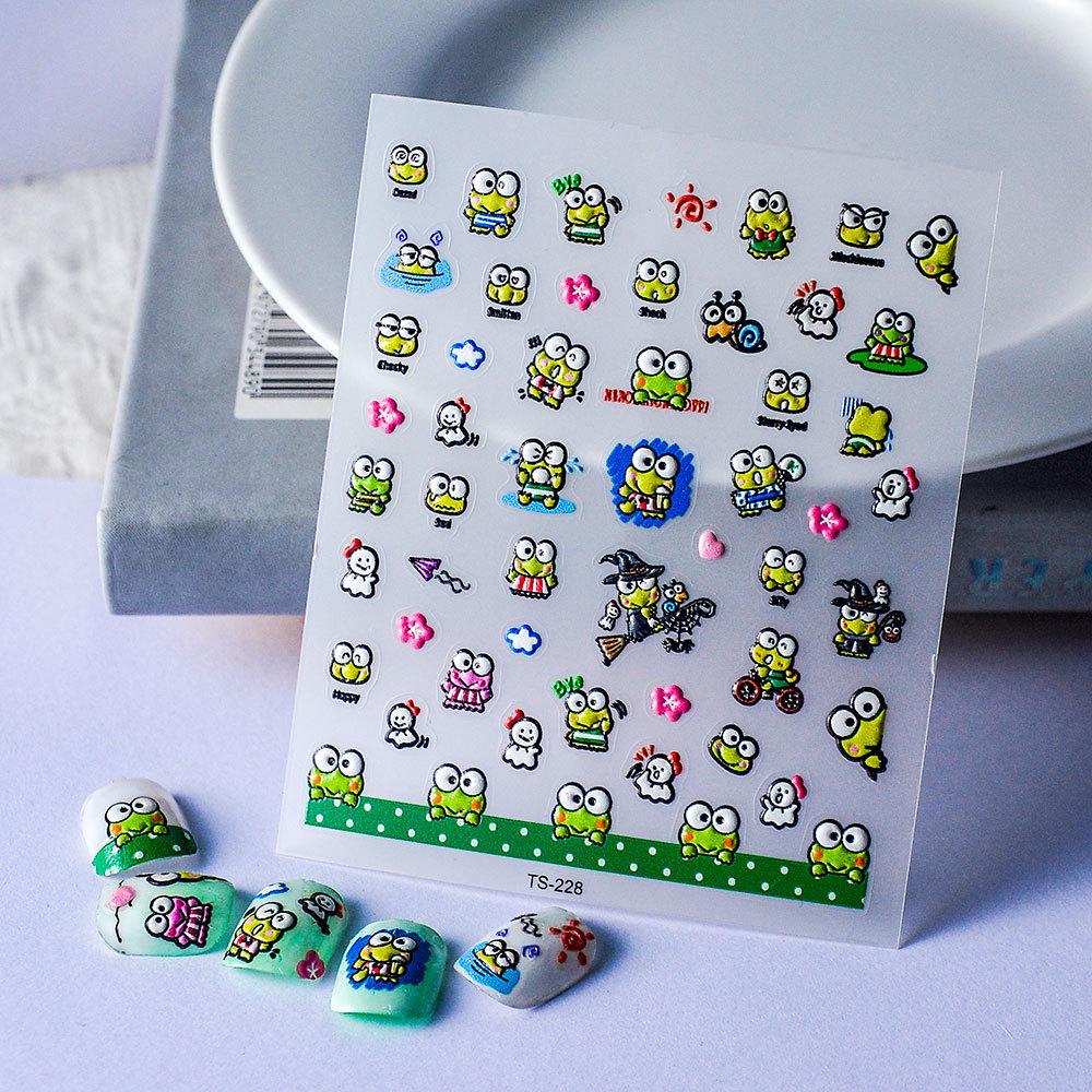 Cute Mochi Frog 5D Waterproof Nail Stickers - Embossed Green Bean Design for Nail Art