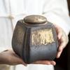 Modern Rust Glaze Ceramic Jar Square Sealed Moisture-Proof Storage Jar Craft Vintage Gilded Ceramic Tea Canister Home Decoration