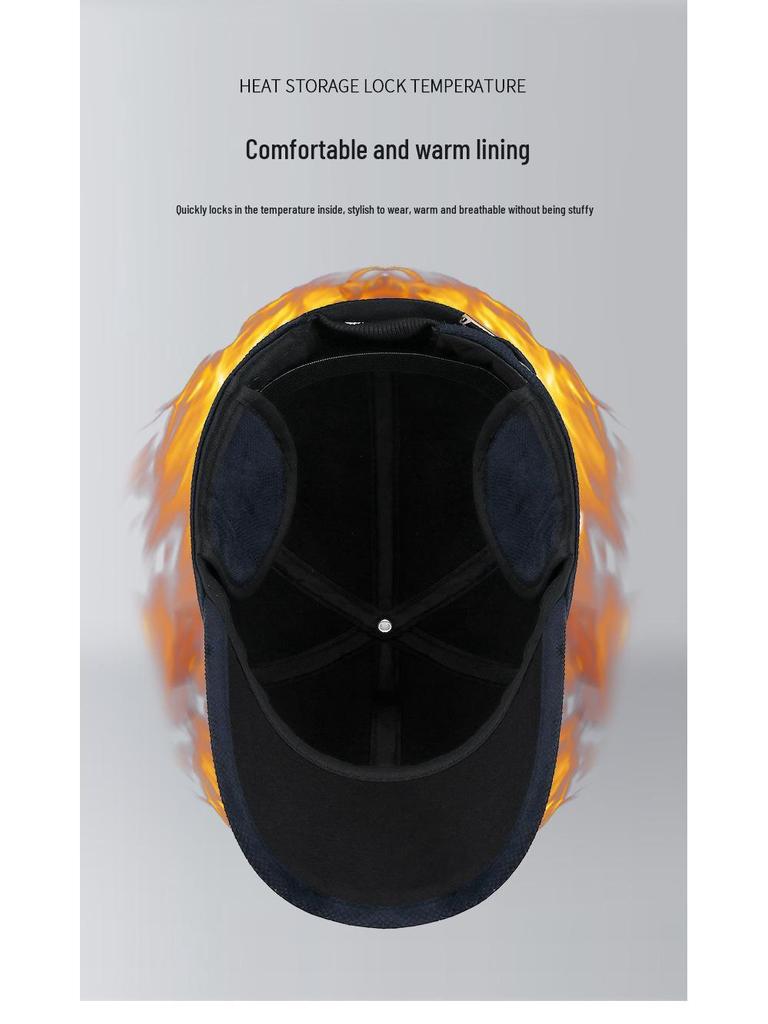 Men's Warm Winter Baseball Cap with Ear Protection and Velvet Lining - Fashion Logo Duckbill Hat for Middle-aged and Elderly Adults