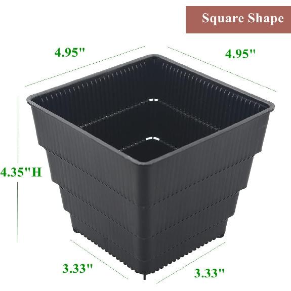 BangQiao 4.95 Inch Plastic Square Succulent Nursery Seedling Plant Pot Planter Container, Pack of 8, Black