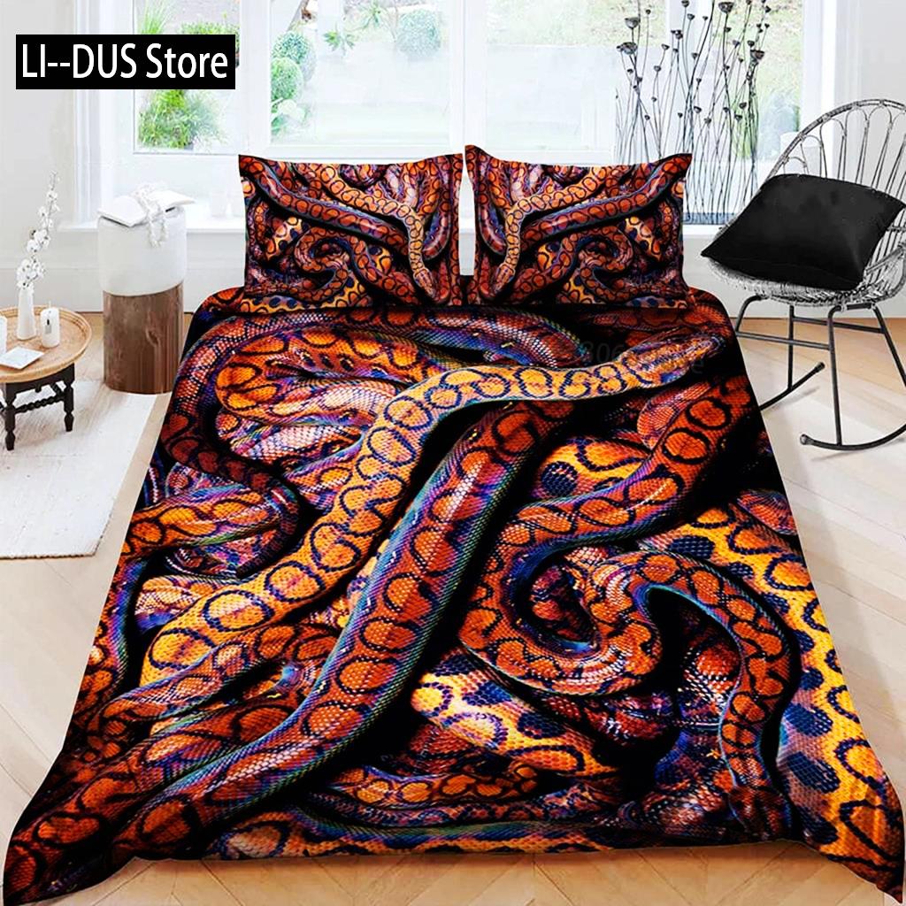 Sada povlaku na peřinu Had Zelená hadí ložní souprava Mikrovlákno Zvířecí téma Ložní prádlo Pro chlapce Muže Dvojitá Queen King Size Povlak na přikrývku