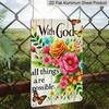 2D Flat 1pc Vintage Metal Wall Art Sign "with God All Things Are Possible" - Floral & Butterfly Bible Verse Decor, 12x8 Inch Rustic Farmhouse