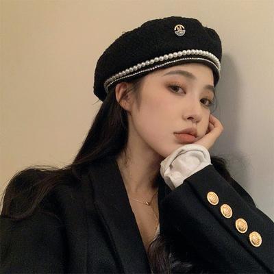 Women's Autumn and Winter Beret Cap Fashion Pearl Bud Cap