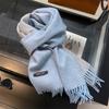 Autumn and winter new thickened soft warm scarf women's 100 wool double-sided solid color fringed scarf