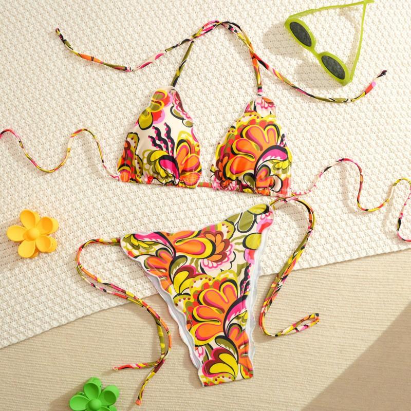 Swimsuit Small Floral Style Full Plaid Split Sexy Vacation New Tropical Girl