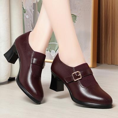 Autumn Fashion Comfort Deep Mouth Soft Leather Shoes Women Pumps Spring Block Heels Shoes for Office Mom Model Daily
