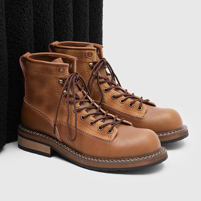 Nowe Męskie Buty na Grubej Podeszwie w Stylu Brytyjskim, Wysokie, Modne, ze Skóry Naturalnej, Motocyklowe, Outdoorowe, Rekreacyjne, Wygodne, Sznurowane