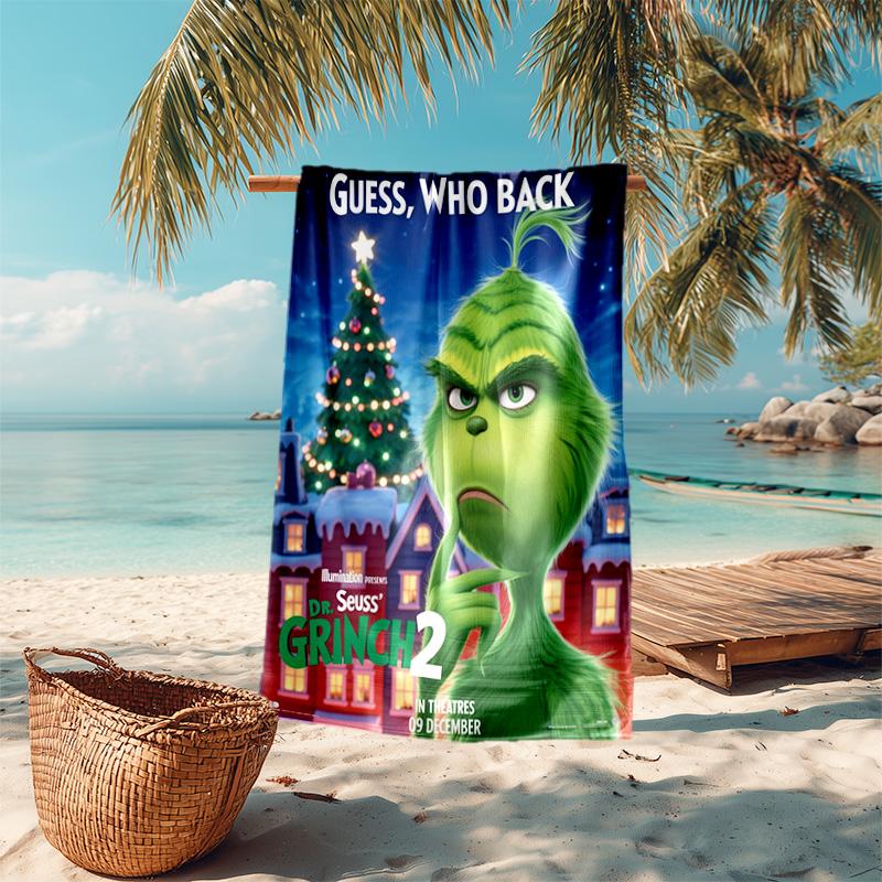 Christmas Gift Oscar Comedy Movie How the Grinch Stole Christmas Soft Beach Towel Outdoor Camping Vacation Swinging Beach Scarf Decorative Blanket B18