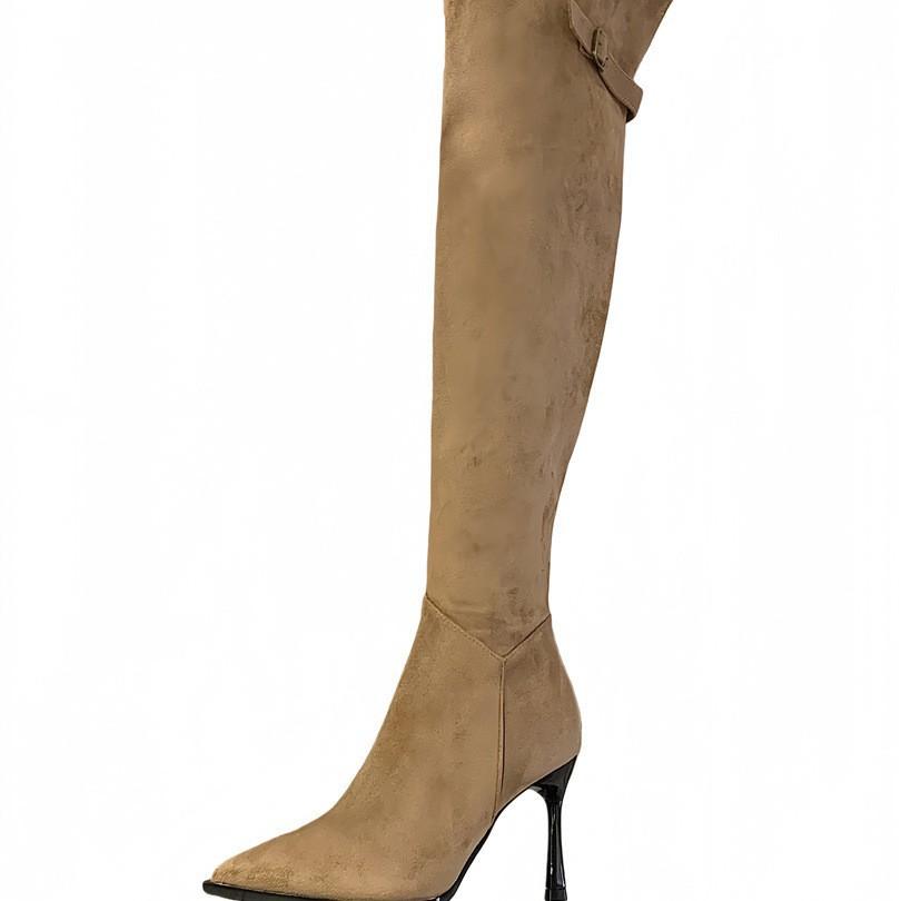 European and American Style Fashion Pointed High Boots Simple Temperament Solid Color Straight Boots 2025 New Boots High Heels Boots Women