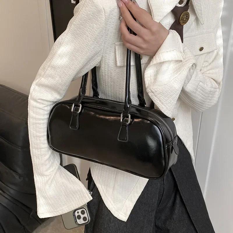 Solid Color PU Leather Underarm Bags For Women 2026 Spring Korean Fashion Retro Simple Shoulder Bag Lady Handbags And Purses