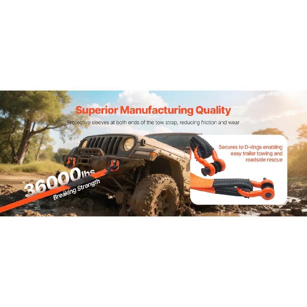 SucceBuy Heavy Duty Tow Strap Recovery Kit Tree Saver Winch Strap, Triple Reinforced Loop & Protective Sleeves for Truck SUV ATV