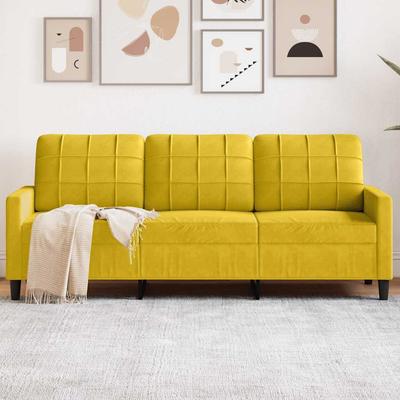 Vidaxl 3-Seater Sofa, Yellow, 180 Cm, Upholstered In Velvet