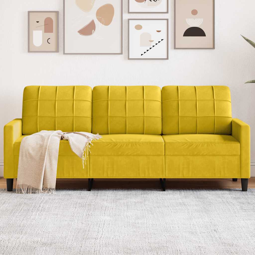 3 Seater Sofa Yellow 180 cm Velvet