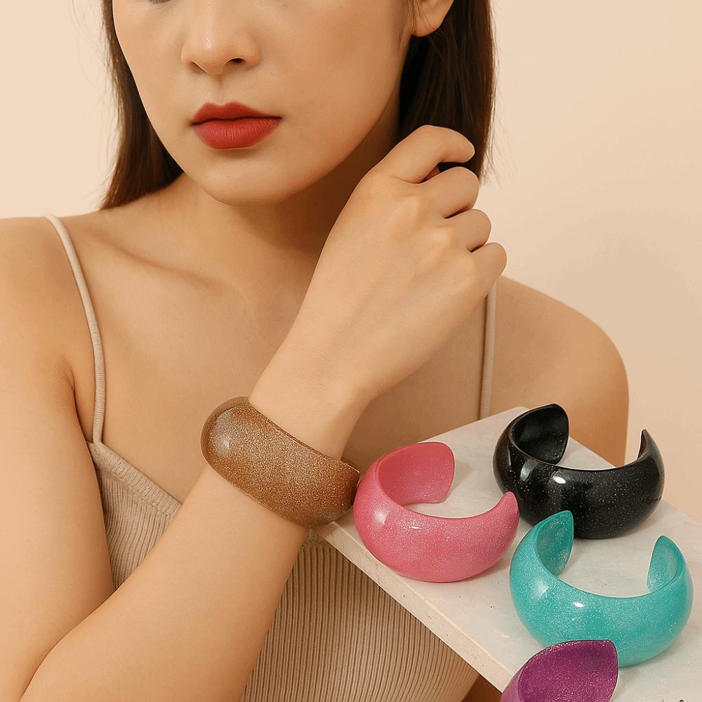 Retro Jelly Color Wide Bracelet Minority Design Geometric Irregular Bangle  Daily